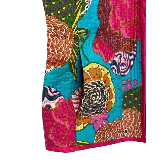 Anu Women's Quilted Vest Reversible Silk Blend Multicolor Floral Hot Pink Size M - Picture 3 of 10